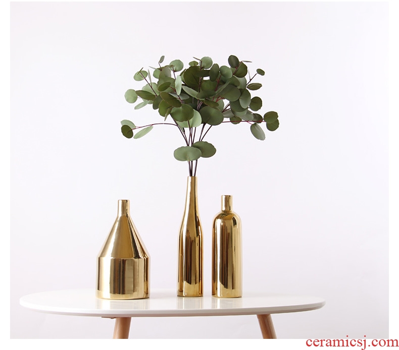 Golden idea Nordic ceramic vase household table wine contemporary and contracted sitting room flower adornment furnishing articles