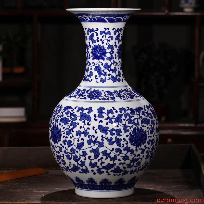 Chinese antique blue and white porcelain of jingdezhen ceramics branch lotus bottle of flower arranging furnishing articles sitting room home decoration