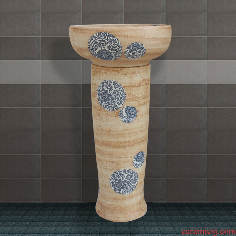 JingYuXuan ceramic column set basin one column basin floor three-piece yellow bottom grind arenaceous basin of western flower stage