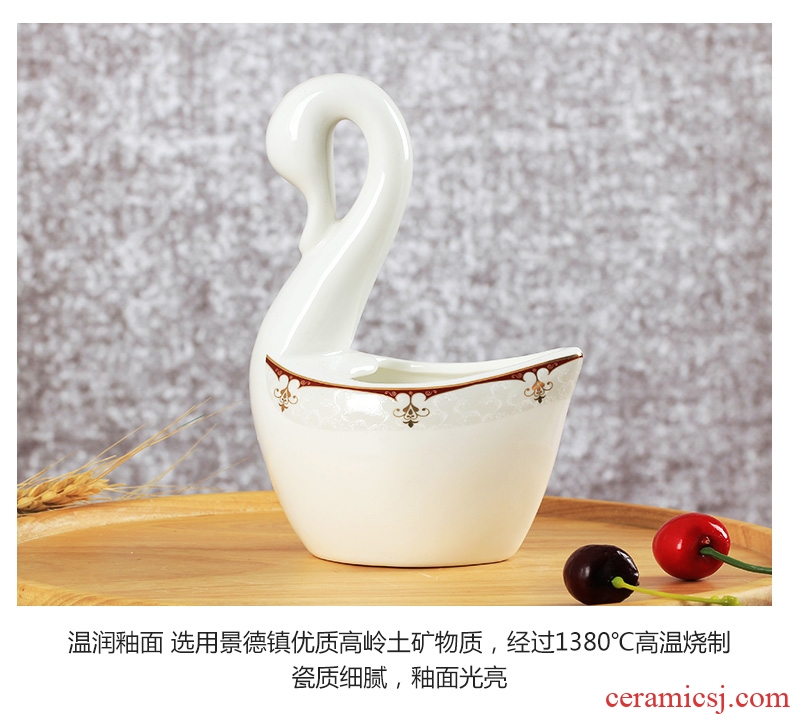 Jingdezhen ceramic household swan basket frame creative bone porcelain spoon chopsticks tableware placed spoon shelf basin of the vase