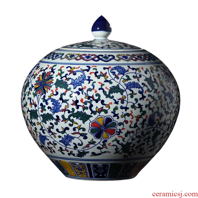 Jingdezhen blue and white porcelain ceramic vase storage tank cover pot pot furnishing articles household act the role ofing is tasted sitting room adornment vessels