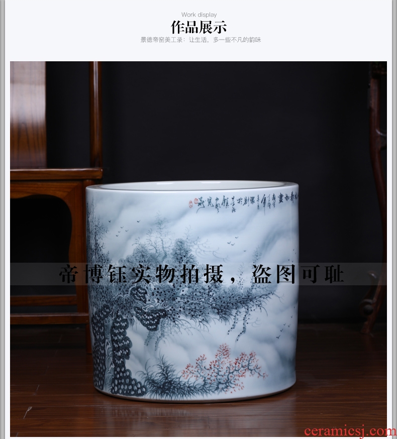 Jingdezhen ceramic king of the ring money master hand-painted color ink landscape of large vases, handicraft decoration quiver