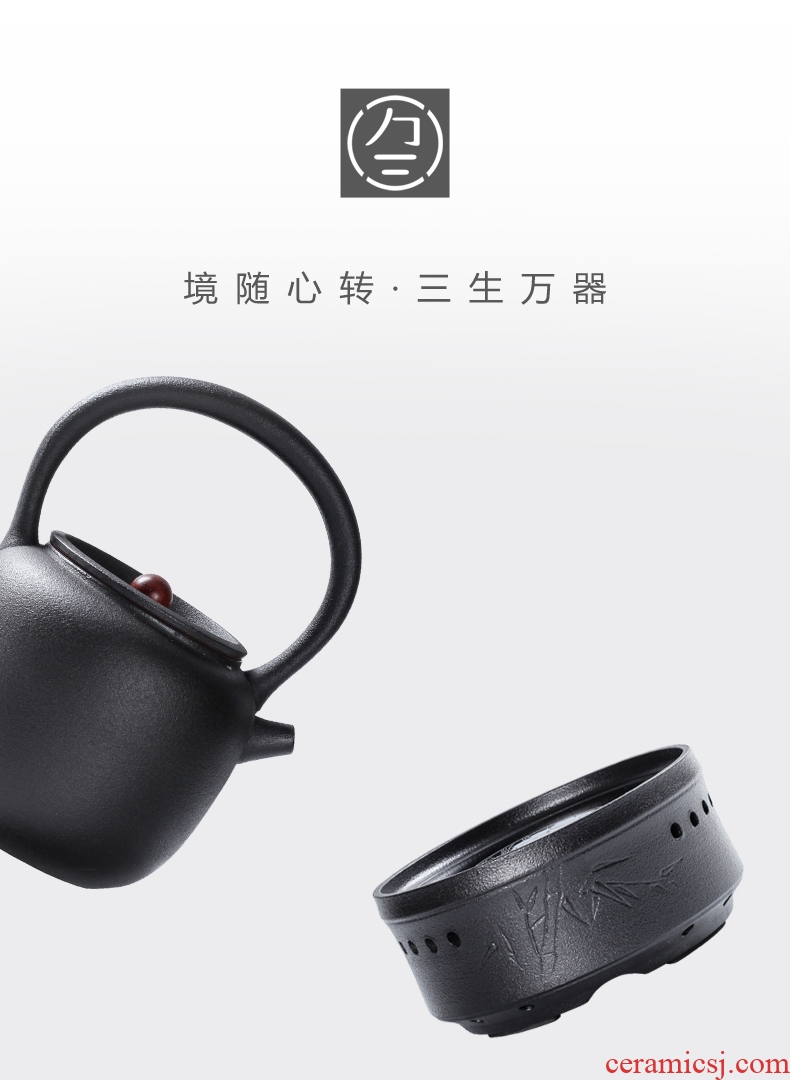 Three thousand black pottery tea village electric jug Japanese tea boiled tea exchanger with the ceramics burn the jug of water and electricity tea stove suits the teapot