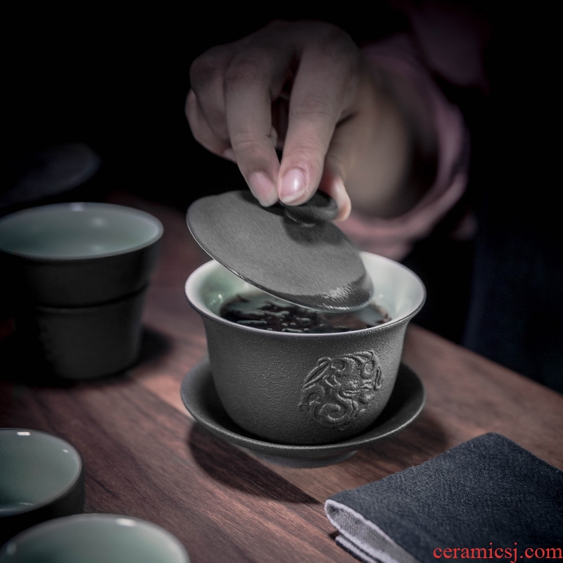 And hall great tureen ceramic cups kunfu tea tureen Chinese three bowl of tea tea bowl of tea set