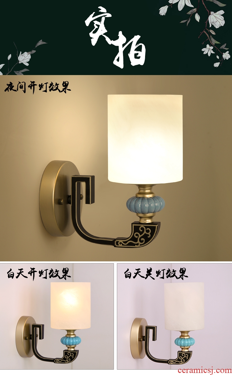 Jiao seven new Chinese style wall lamp sitting room the bedroom TV wall lamp corridor bedside lamp, wrought iron glass stair lamp, ceramic