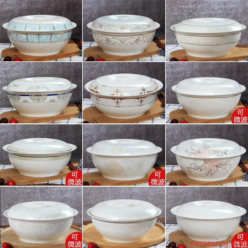 Lead-free bone porcelain of jingdezhen ceramics pan Korean tableware household with cover large saucepan soup basin can be microwave porcelain