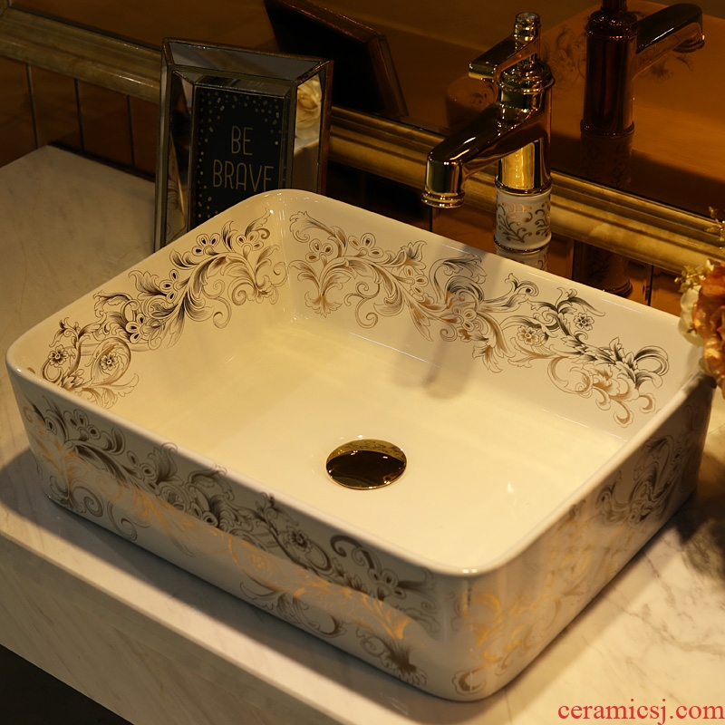 Gold cellnique jingdezhen stage basin ceramic lavabo rectangular basin bathroom sinks GuYuBi vines