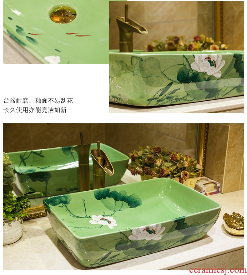 Koh larn, neat hand-drawn square stage basin ceramic lavabo art of the basin that wash a face basin sinks green lotus