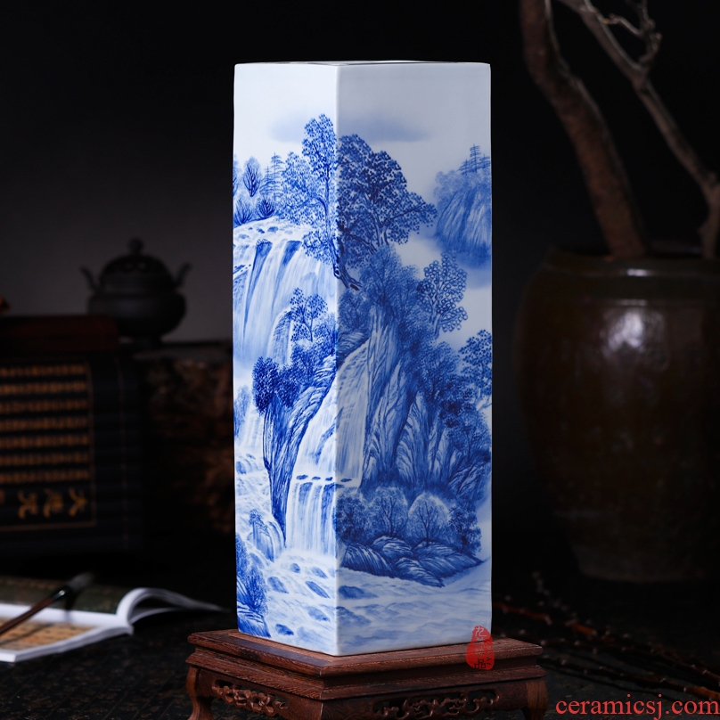 Jingdezhen ceramics hand-painted waterfall landscape painting and calligraphy master cylinder quiver large vases, study of office furnishing articles