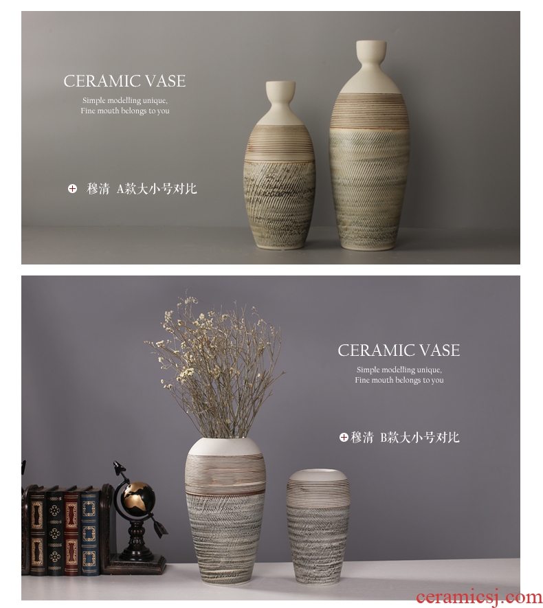 Vintage vase dried flower adornment is placed the sitting room TV wine table flower arranging art ceramic coarse pottery zen POTS