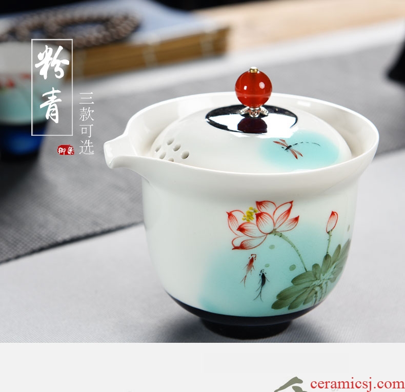 Kung fu imperial springs hand-painted lotus little teapot ceramic household utensils pure manual single pot teapot