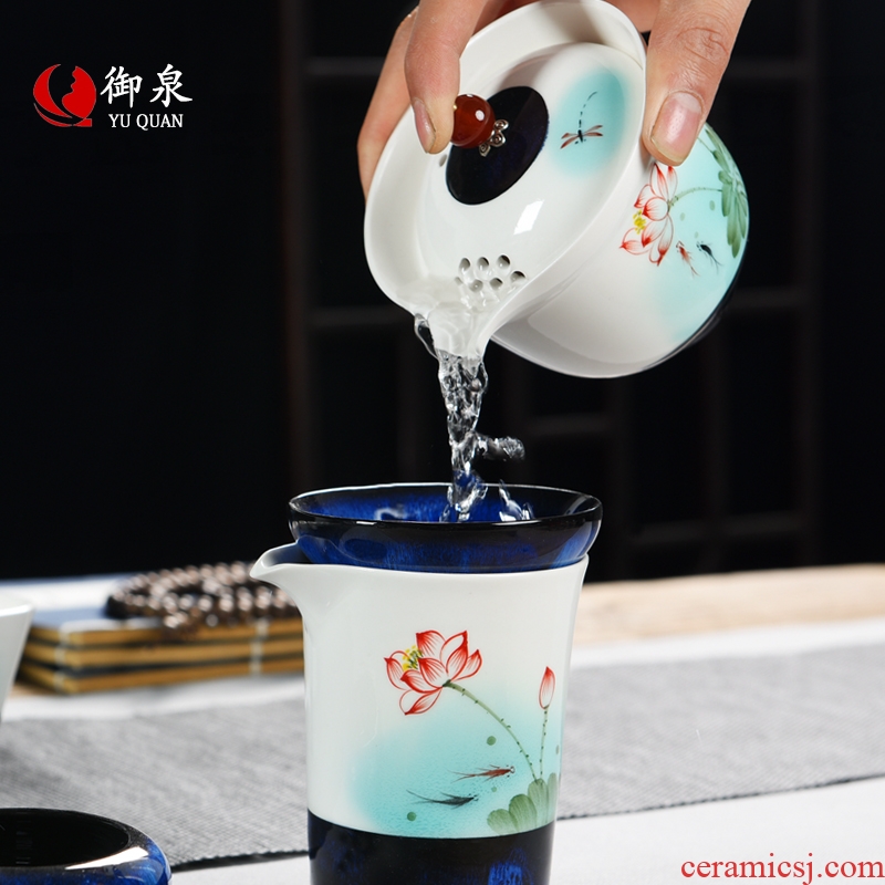 Kung fu imperial springs hand-painted lotus little teapot ceramic household utensils pure manual single pot teapot