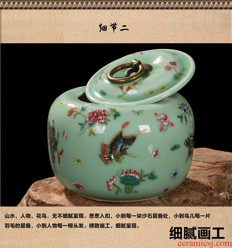 Jingdezhen ceramics pea green archaize caddy storage tank snack jars household adornment handicraft furnishing articles