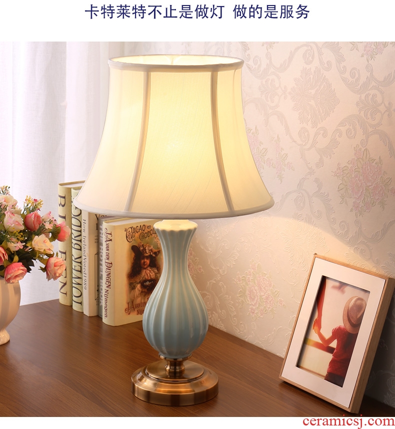 Ceramic lamp American bedroom berth lamp creative fashion warm warm light contemporary and contracted remote marriage room decoration