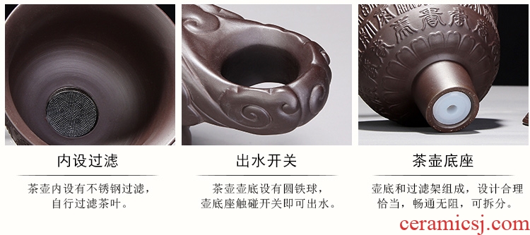 Four-walled yard lazy half automatic tea set violet arenaceous success stone mill ceramic teapot teacup contracted