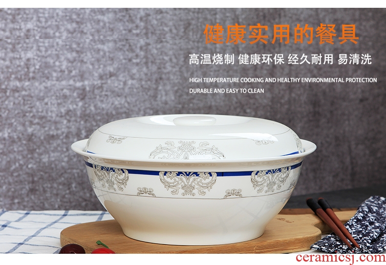 Lead-free bone porcelain of jingdezhen ceramics pan Korean tableware household with cover large saucepan soup basin can be microwave porcelain