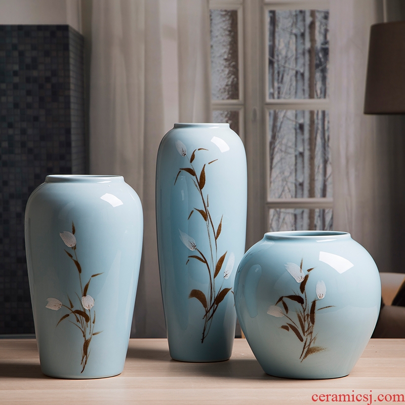 Jingdezhen ceramic vases, flower arrangement sitting room Chinese style household adornment porcelain TV ark place blue pottery vases