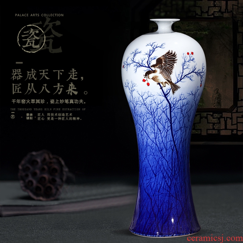 Jingdezhen ceramics antique hand-painted blue and white porcelain vases, flower arrangement of new Chinese style wine rich ancient frame ornaments furnishing articles