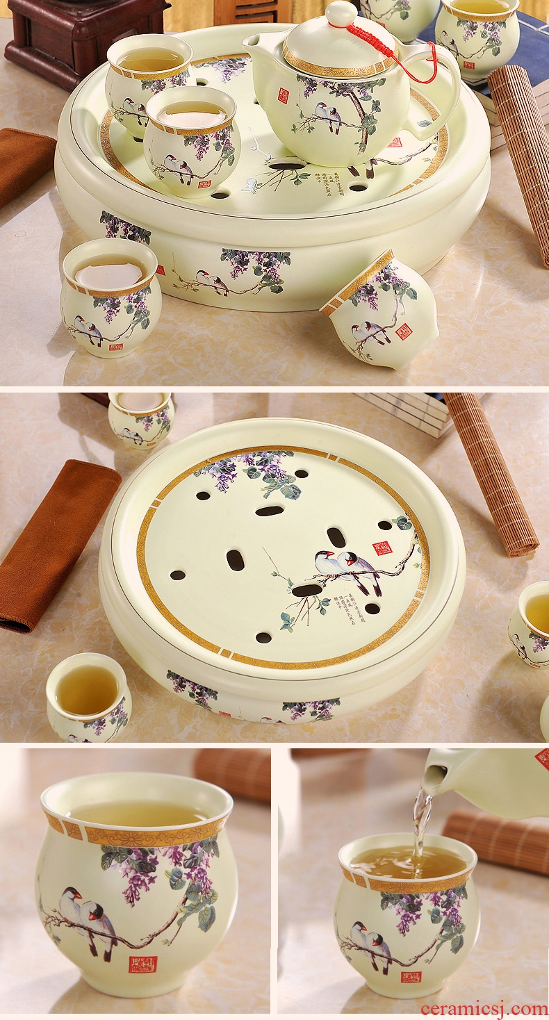 Jingdezhen ceramic tea set suits domestic high-grade circular teapot tea gift box kung fu tea tray of a complete set of cups