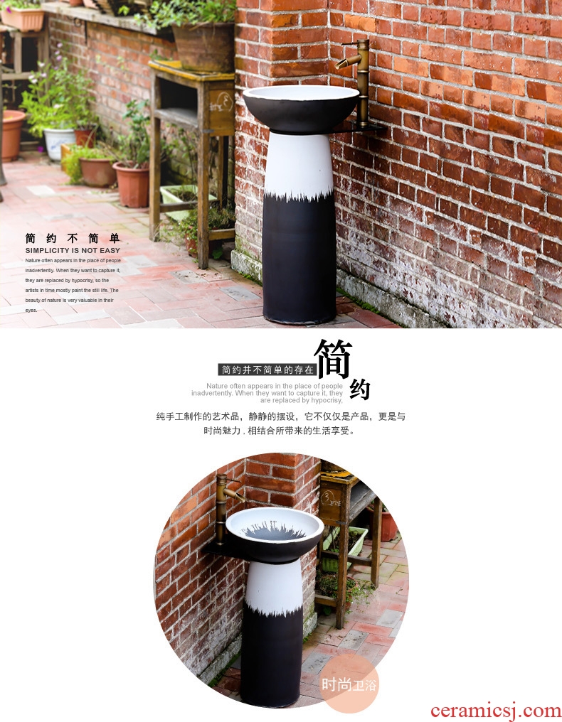 Lavabo ceramic basin pillar toilet outdoor balcony floor integrated art pool face basin of vertical column