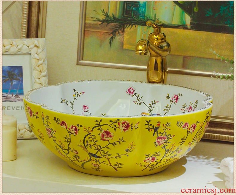 Ceramic art stage basin round hand petals household balcony lavatory toilet stage basin sink color