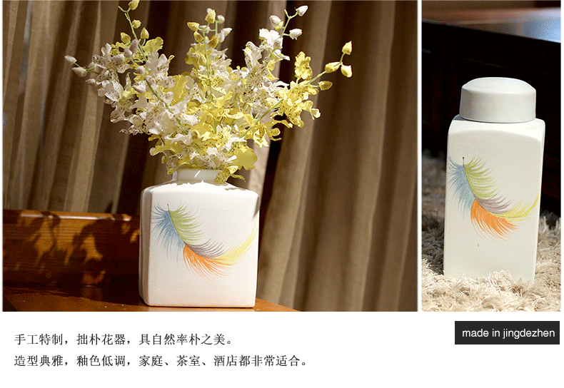 Jingdezhen hand-painted ceramic vase with cover POTS to furnishing articles minimalist square sitting room adornment bedroom storage tank