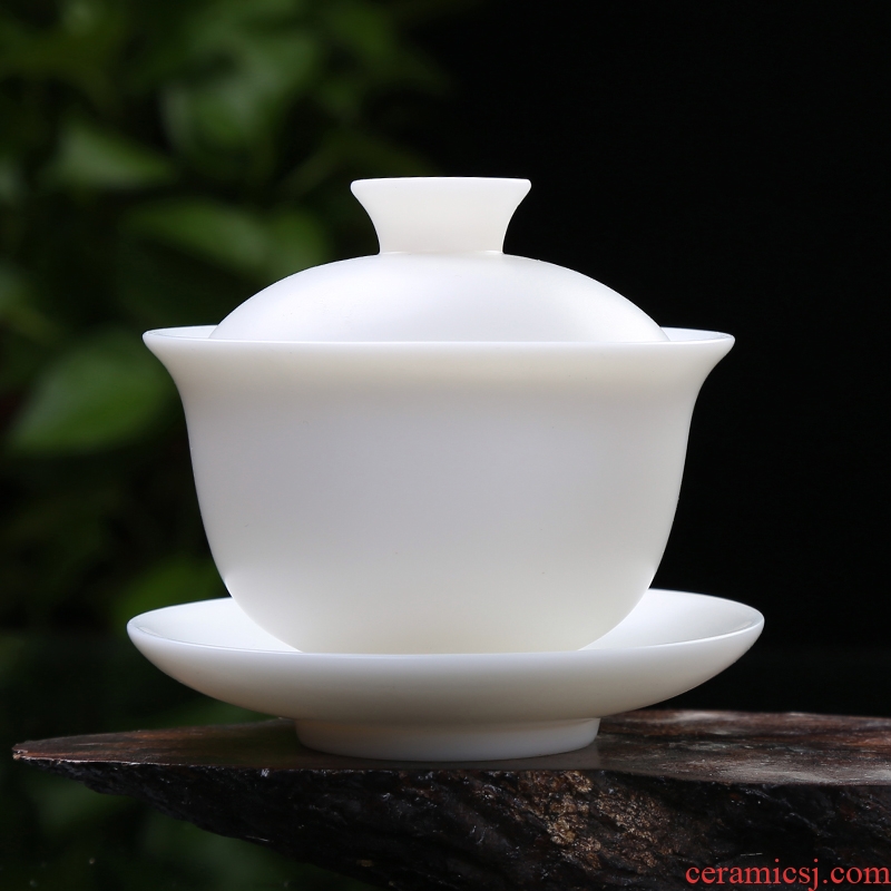 Household China white porcelain porcelain god only three tureen ceramic kung fu tea cup large suet high-white tea bowl