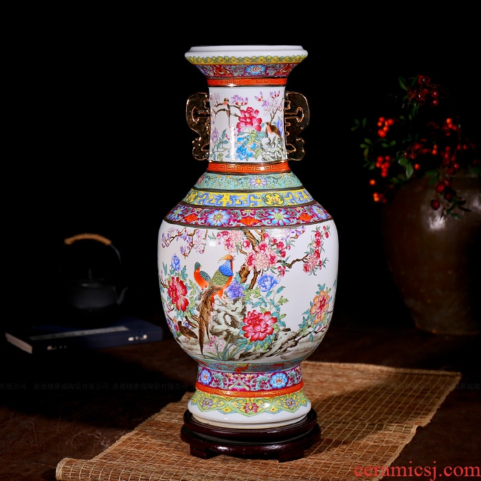 Jingdezhen ceramic antique vase of flowers and birds ears kiln fashion furnishing articles housewarming flower arranging landing crafts sitting room