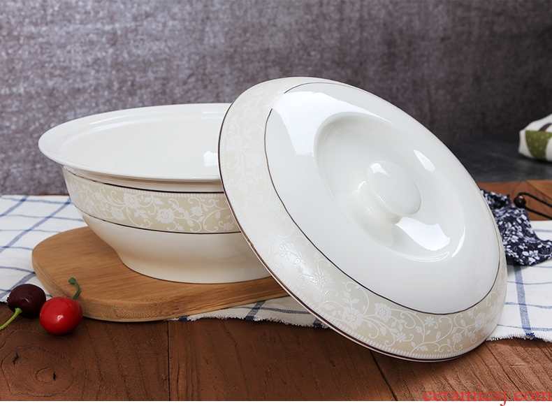 Lead-free bone porcelain of jingdezhen ceramics pan Korean tableware household with cover large saucepan soup basin can be microwave porcelain