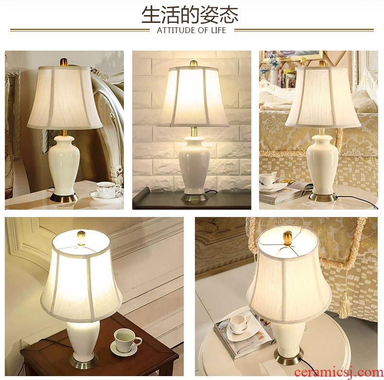 Eden hui ceramic desk lamp bedroom berth lamp of jingdezhen large American contracted study lamp button switch