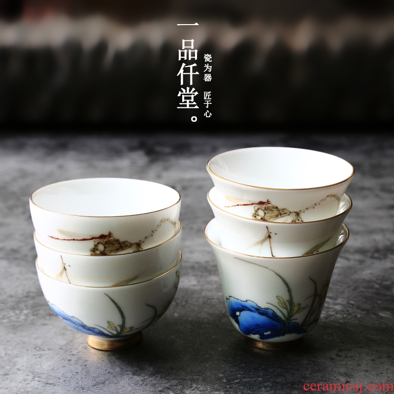 Yipin # $hand-painted paint beam koubei white porcelain tea set personal master sample tea cup glass ceramic cups