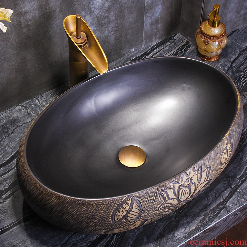 Koh larn restoring ancient ways, qi stage basin sink lavatory black glaze ceramic bathroom art potted flower of the basin that wash a face lotus leaf