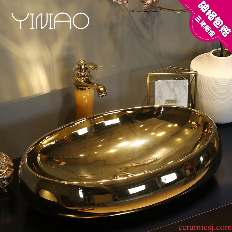 Jingdezhen stage basin round gold household lavabo european-style bathroom ceramic art basin