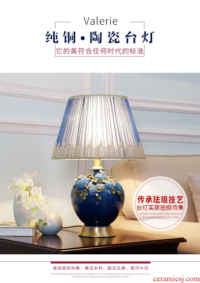 American simple ceramic desk lamp full copper sitting room study continental warm desk lamp of bedroom the head of a bed decorated dimmer remote