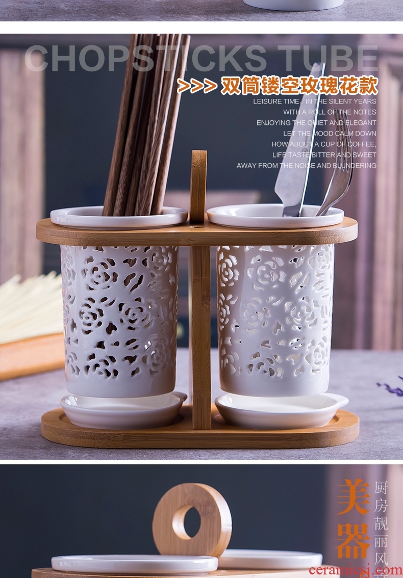 Ceramic tube/cage binocular chopsticks rack shelf/box mouldproof drop Korean creative home kitchen supplies