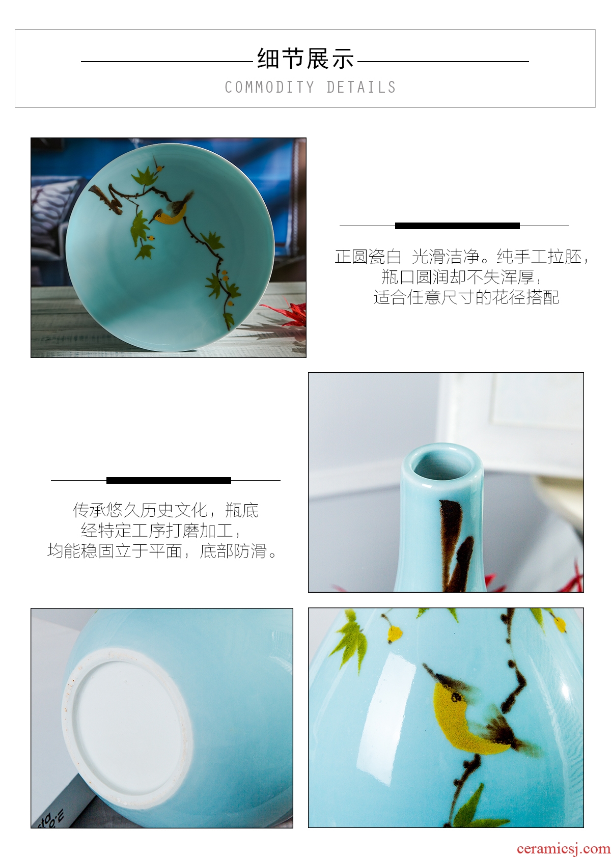 Jingdezhen ceramic dry flower vases sitting room porch place hand-painted fine mouth vase creative household act the role ofing is tasted