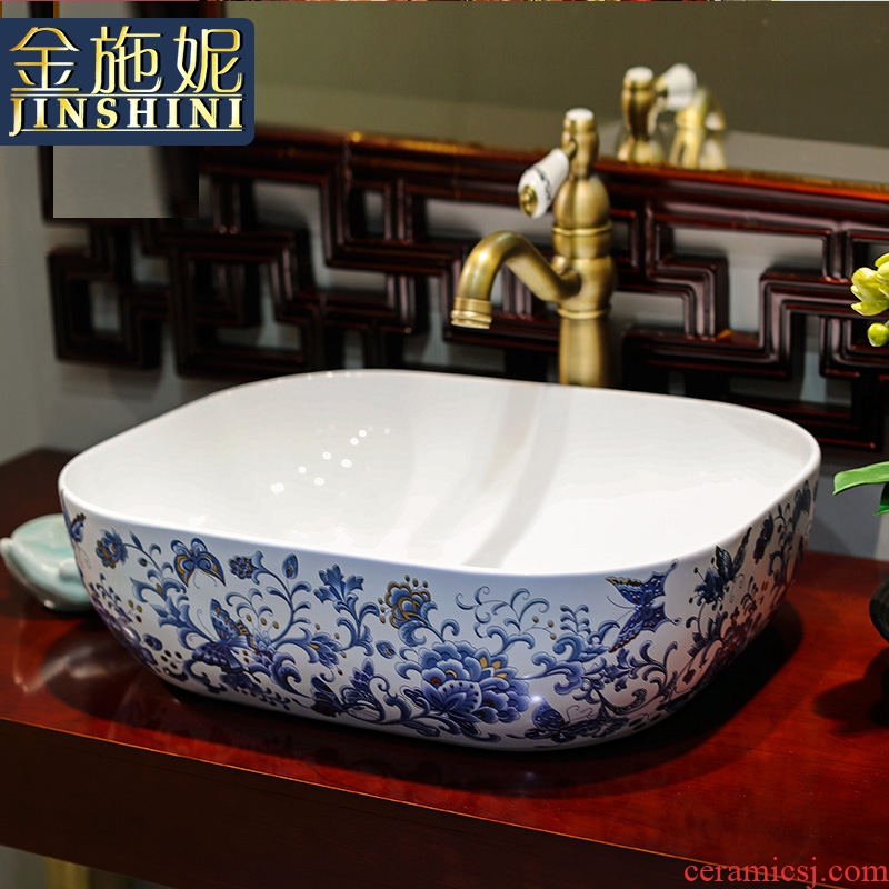 Gold cellnique basin that wash a face hand on the plate of jingdezhen ceramic lavabo lavatory bath art basin of rectangle
