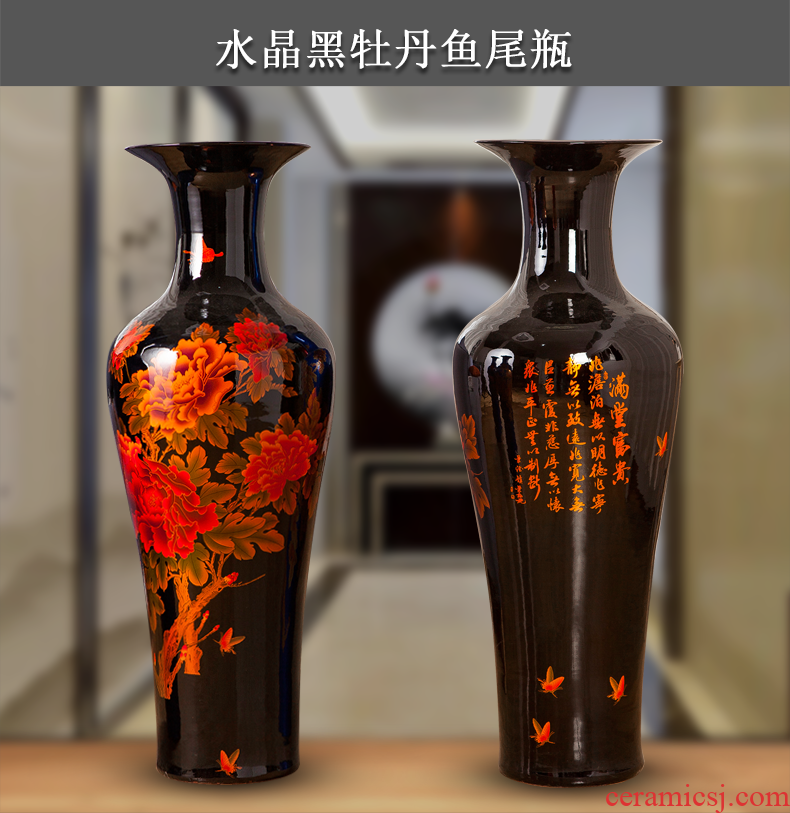 Jingdezhen ceramic floor big red blue vase peony modern Chinese style hotel decoration furnishing articles large living room