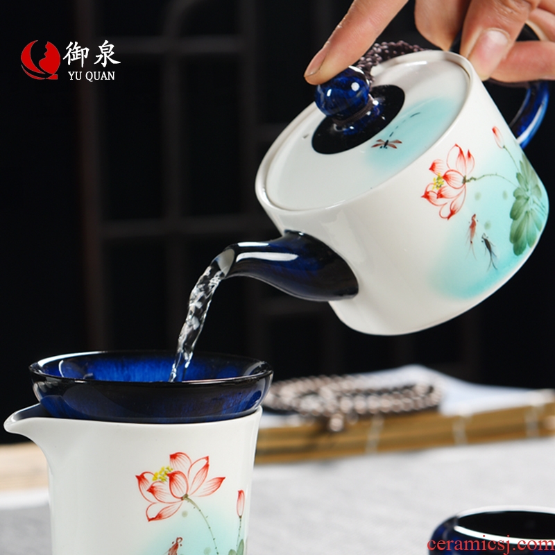 Kung fu imperial springs hand-painted lotus little teapot ceramic household utensils pure manual single pot teapot