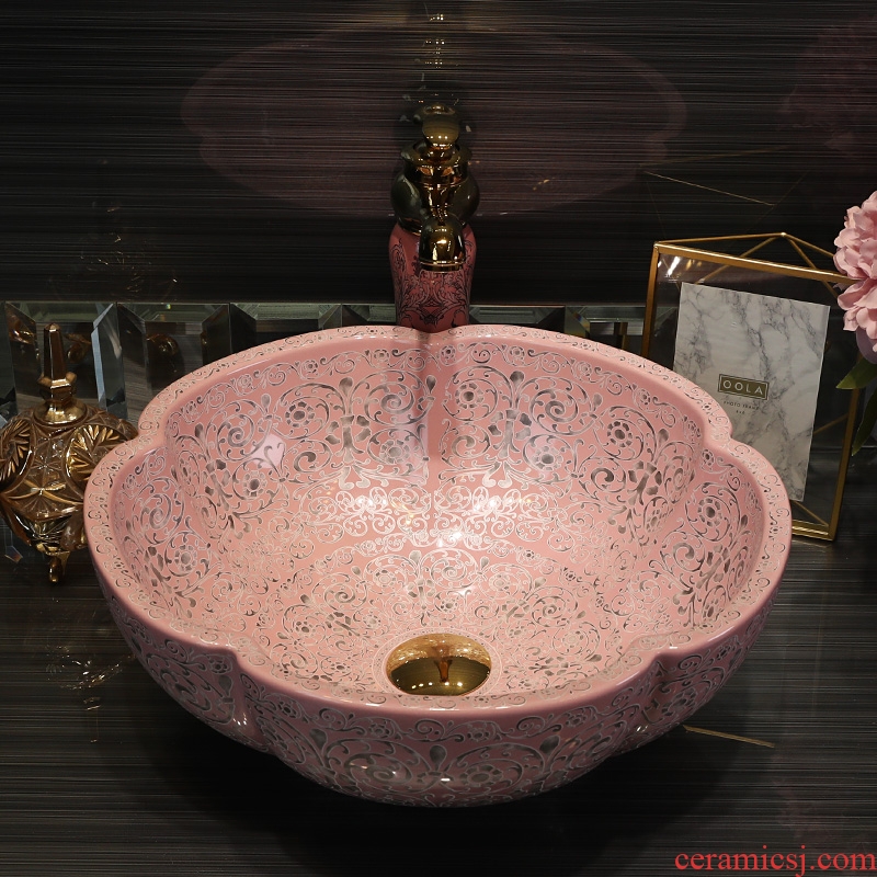 Gold cellnique pink ceramic stage basin sink basin of the contemporary art of the basin that wash a face to wash Su that defend bath lavatory