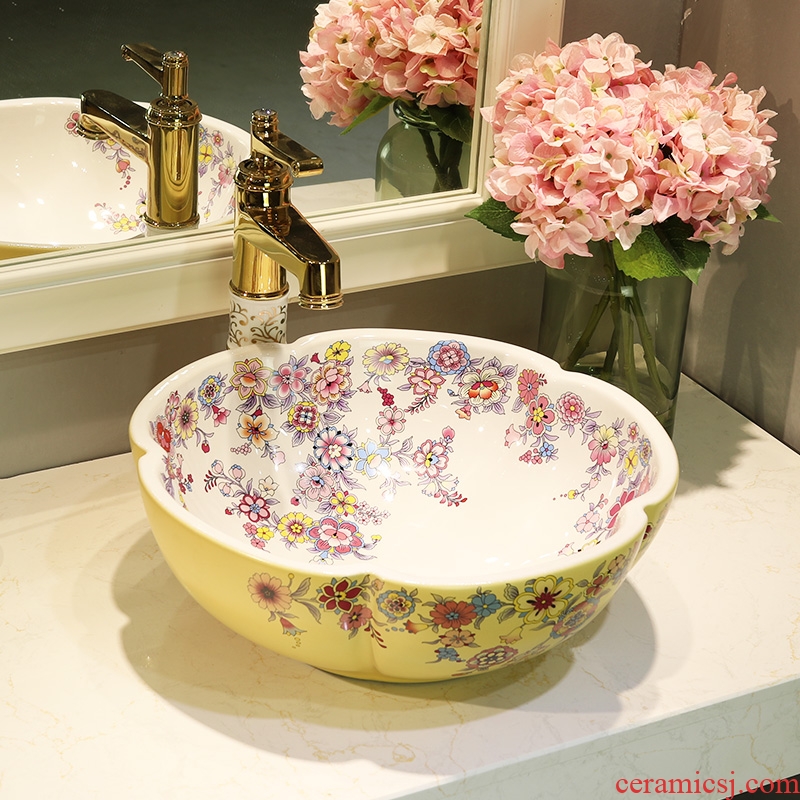 Gold cellnique lavatory jingdezhen ceramic stage basin rounded petals hand plate toilet lavabo art basin