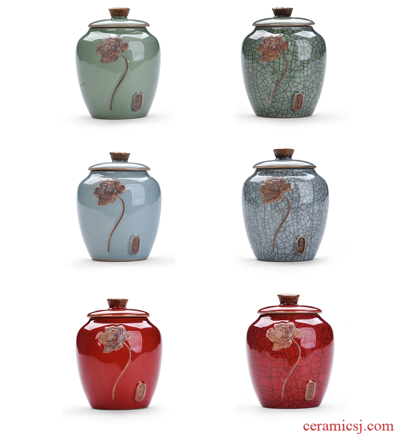 Hong bo acura caddy ceramic large storage sealing canned tea pot pu 'er tea box box