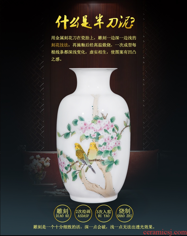 Jingdezhen ceramics master hand knife clay powder enamel vase Chinese sitting room adornment penjing collection gifts