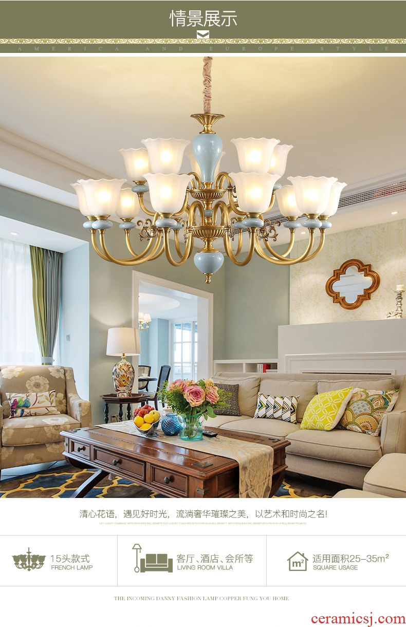 Any lift european-style full copper chandelier lamps and lanterns of the sitting room is contracted American bedroom creative personality ceramic lamp hall restaurant