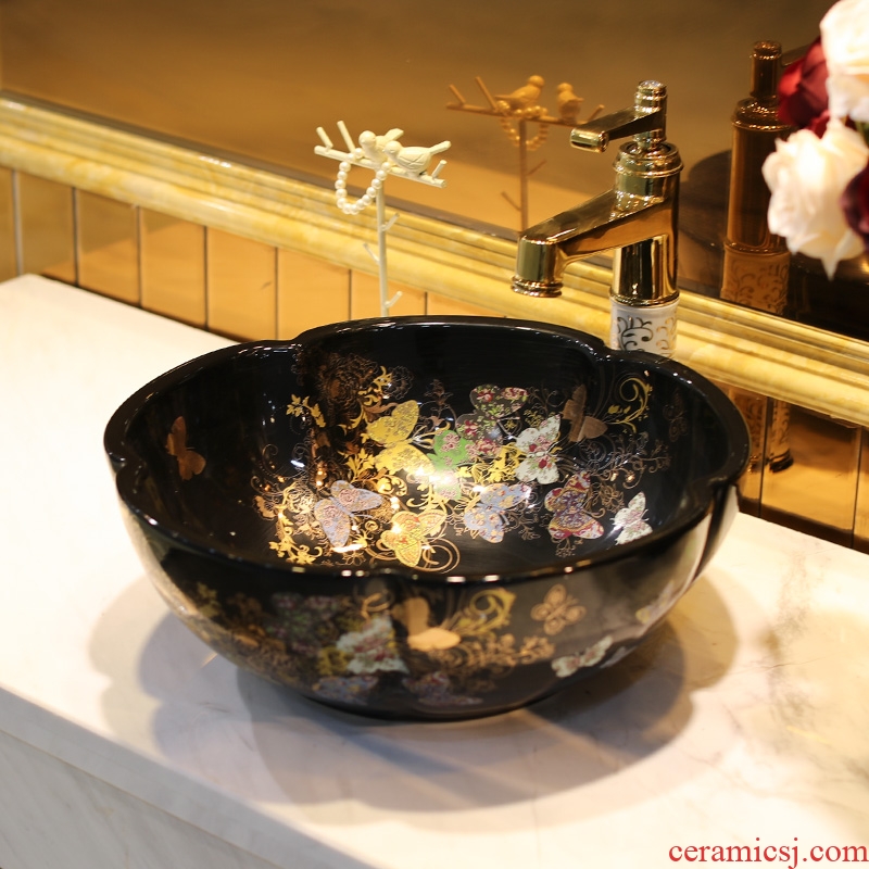 Gold cellnique jingdezhen ceramic lavabo art on the Chinese style of the ancients of the basin that wash a face toilet bowl round