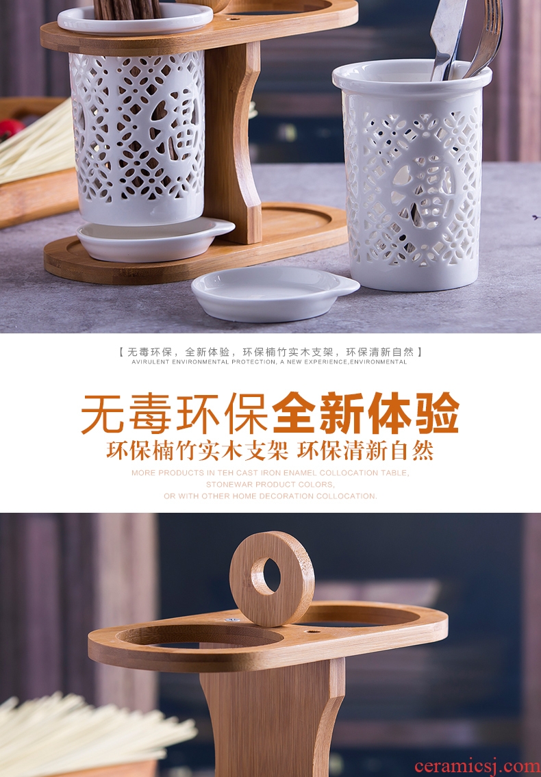 Ceramic tube/cage binocular chopsticks rack shelf/box mouldproof drop Korean creative home kitchen supplies