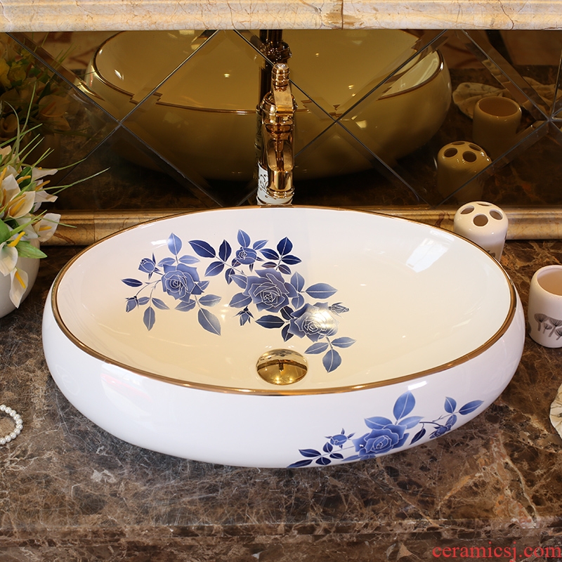 Rain spring basin of jingdezhen ceramic table art European lavabo oval basin to restore ancient ways small family sinks
