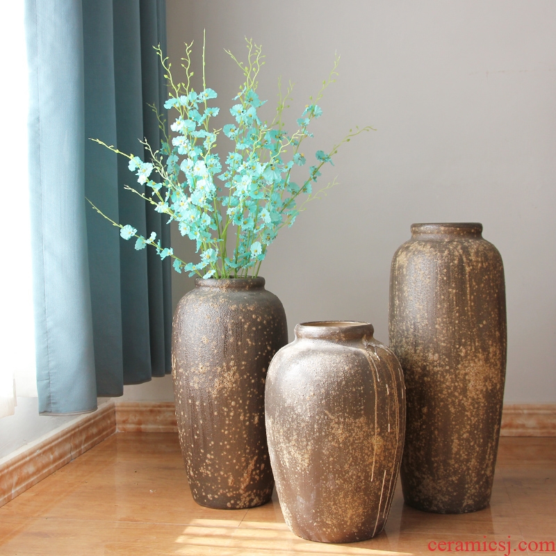 Art show variable flower flower implement of new Chinese style hotel ceramic decoration sitting room porch coarse pottery vase landing