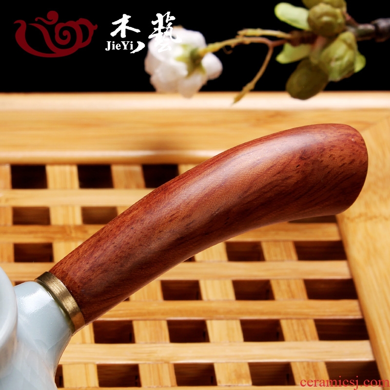 Jade art your kiln side blue ceramic pot of single teapot day kung fu tea set side pot of Japanese wood handle agate POTS