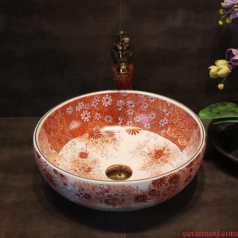 Red gold cellnique ceramic table sinks hotel toilet hand pool lavabo retro lavatory basin